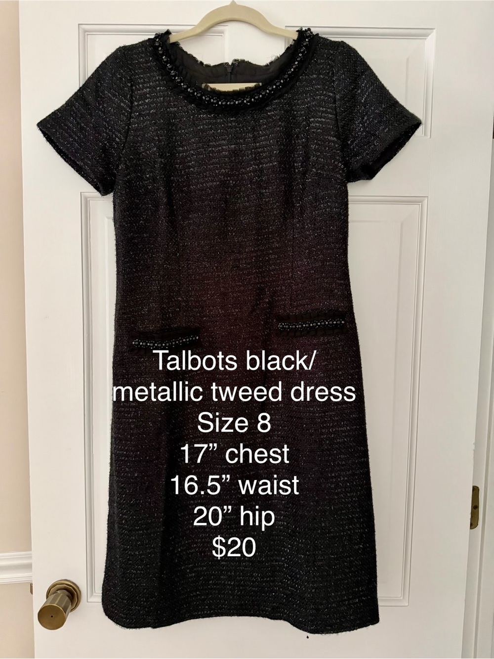 Talbots Black Metallic Tweed Short-Sleeve Shift Dress